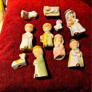 Vintage sears kids nativity set with wooden creche manger 7”x11”